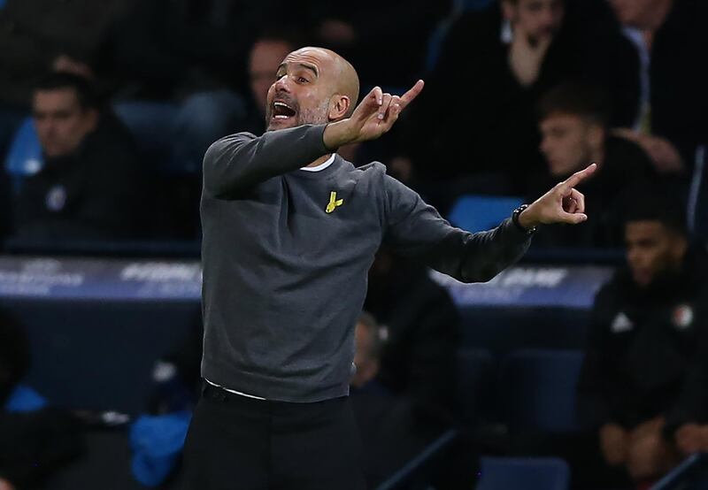 epa06343005 Manchester City's manager Pep Guardiola during the UEFA Champions League group F soccer match between Manchester City and Feyenoord at the Etihad Stadium in Manchester, Britain, 21 November2017.  EPA/Nigel Roddis