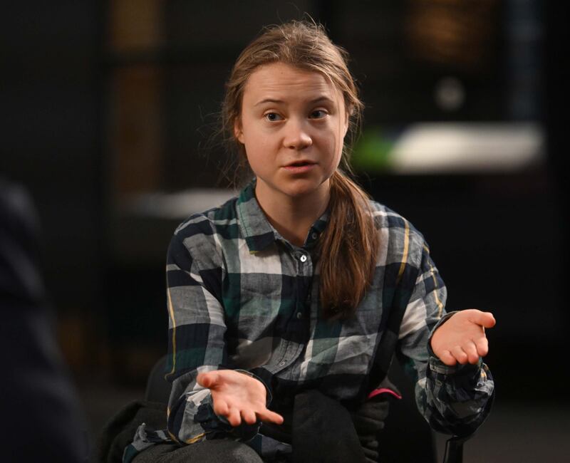 Greta Thunberg speaks to the BBC's Andrew Marr in an interview at London's Natural History Museum. PA
