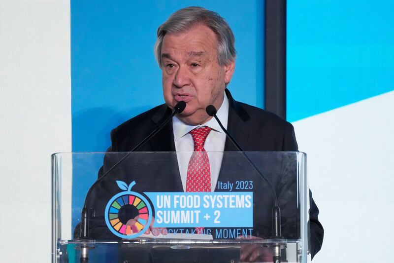 UN Secretary General Antonio Guterres warned of broken global food systems at a summit in Rome. AP