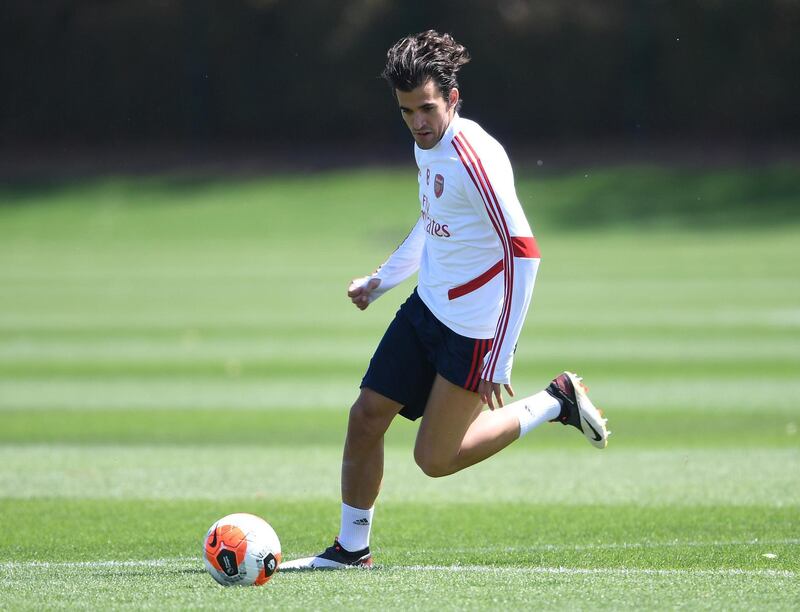 ST ALBANS, ENGLAND - MAY 22: Dani Ceballos of Arsenal during a training session at London Colney on May 22, 2020 in St Albans, England. (Photo by Stuart MacFarlane/Arsenal FC via Getty Images)