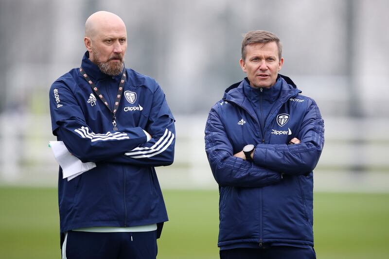 New Leeds United manager Jesse Marsch with Cameron Toshack, left, his assistant manager. Getty 