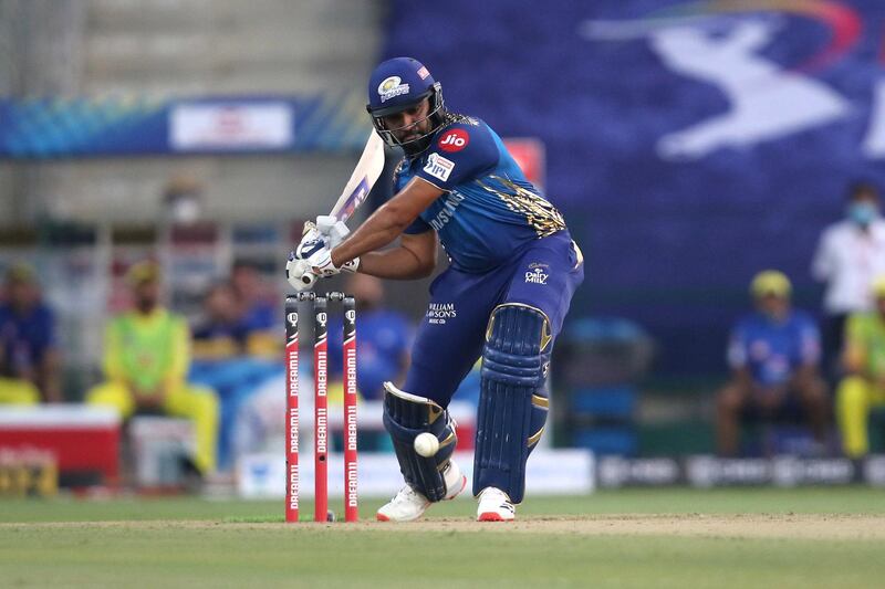 Rohit Sharma of The Mumbai Indians  plays a shot during match 1 of season 13 of the Dream 11 Indian Premier League (IPL) between the Mumbai Indians and the Chennai Superkings held at the Sheikh Zayed Stadium, Abu Dhabi  in the United Arab Emirates on the 19th September 2020.  Photo by: Pankaj Nangia /  Sportzpics for BCCI
