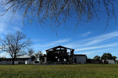 FILE PHOTO: The structure of a mosque is seen one day after a fire at the Victoria Islamic Center inn Victoria, Texas January 29, 2017.  REUTERS/Mohammad Khursheed/File Photo