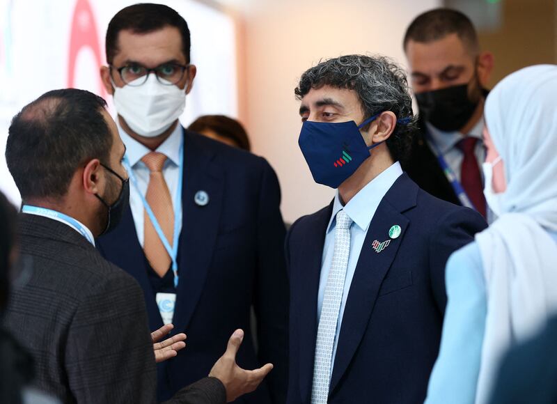 Sheikh Abdullah bin Zayed, Minister of Foreign Affairs and International Co-operation, at the Cop26 UN Climate Change Conference in Glasgow, Scotland. AFP