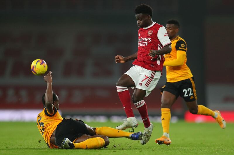 Bukayo Saka, 7 - The versatile youngster never seems to stop running. His pace on the counter caused issues again as he picked out Aubameyang whose pull-back was hacked clear, and he continued to make a nuisance of himself in the second-half. AFP
