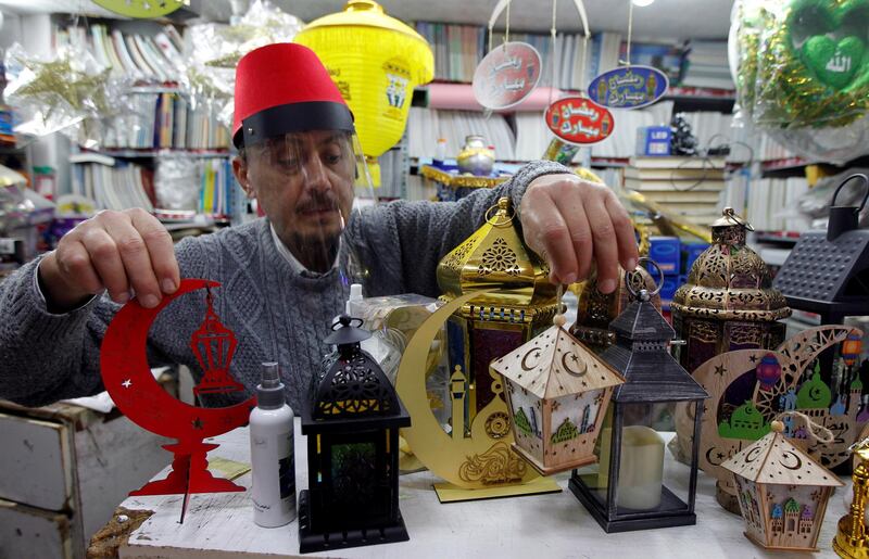 A man sells traditional Ramadan lanterns ahead of the Muslim holy month of Ramadan at a shop during a countrywide lockdown over the coronavirus disease (COVID-19) in Beirut, Lebanon April 17, 2020. Picture taken April 17, 2020. REUTERS/Mohamed Azakir