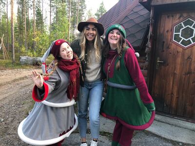 Journalist Sophie Prideaux with Rovaniemi's elves. Sophie Prideaux / The National 