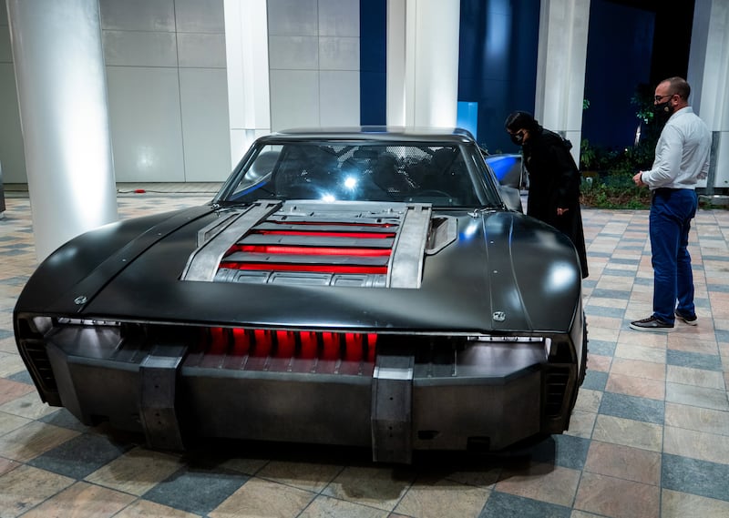 The Batmobile is parked outside the entry of The WB Abu Dhabi. Victor Besa / The National 