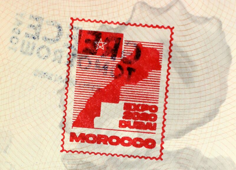 Passport stamp for the pavilion of Morocco.