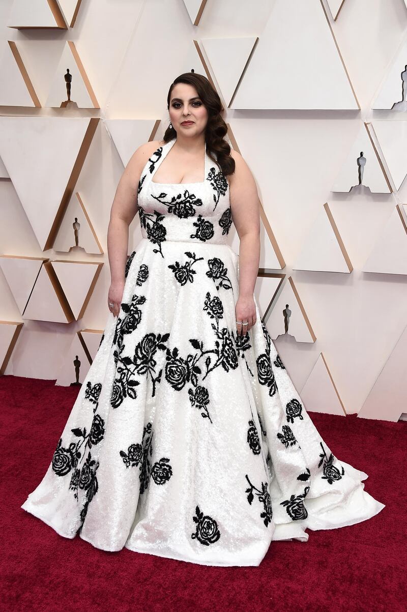 Beanie Feldstein in Miu Miu at the Oscars at the Dolby Theatre in Los Angeles. AP