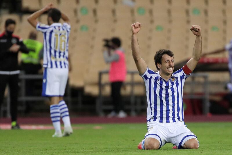 Real Sociedad's Mikel Oyarzabal celebrates after the final whistle. EPA