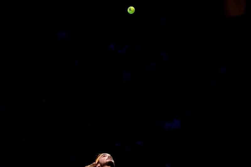 Greece's Stefanos Tsitsipas in action during his group stage match against Russia's Daniil Medvedev in the ATP Finals in London.  Reuters