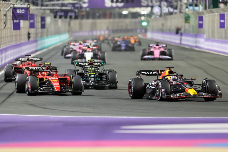 Red Bull world champion Max Verstappen charges up the field. AFP