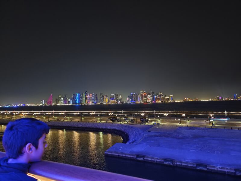 Siddharth looks out from the cruise ship at the Doha skyline