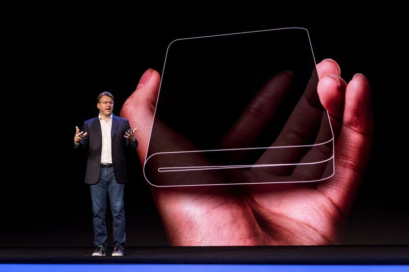 Justin Denison, senior vice president of product strategy and marketing for Samsung Electronics America Inc., speaks during the Samsung Developers Conference in San Francisco, California, U.S., on Wednesday, Nov. 7, 2018. Samsung showed off a new phone with a foldable screen in a bid to shake up a smartphone business awash with black, shiny rectangles that look increasingly similar. Photographer: David Paul Morris/Bloomberg