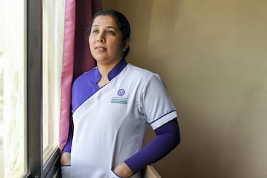 Resmi Nair, nurse at Bareen International Hospital, is seen at her home in Mussafah. Khushnum Bhandari / The National