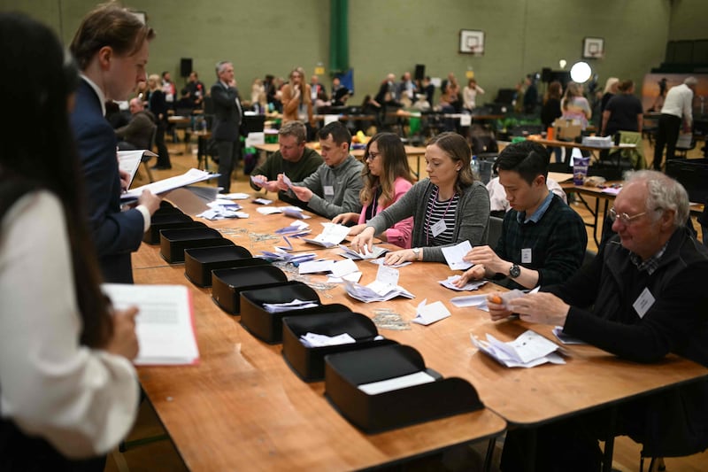 Ballots are counted at the voting centre in Blackpool. AFP