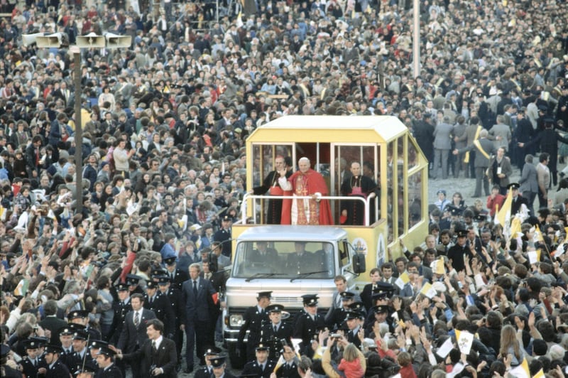 Pope John Paul II on his way to Drogda, Ireland. (Photo by ÂÂ Vittoriano Rastelli/CORBIS/Corbis via Getty Images)