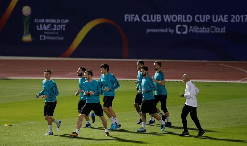 Real Madrid's Gareth Bale and teammates during training. Matthew Childs / Reuters