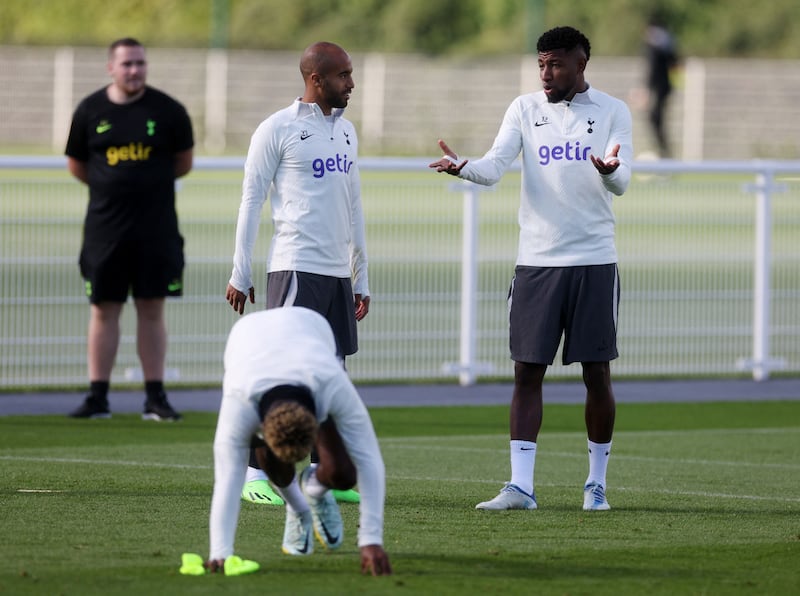 Lucas Moura and Emerson Royal during training. Reuters