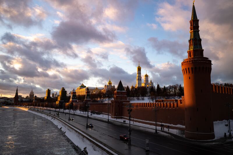 The Kremlin and frozen Moscow River, Russia, on January 16. AP