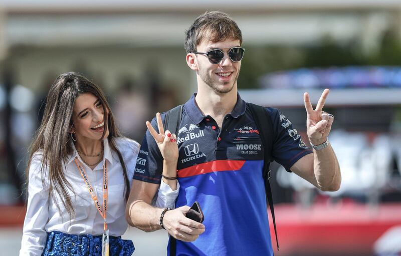 Abu Dhabi, United Arab Emirates, November 29, 2019.  
Formula 1 Etihad Airways Abu Dhabi Grand Prix.
--  Pierre Gasly from Scuderia Toro Rosso and partner arrive at the track.
Victor Besa / The National
Section:  SP
Reporter:  Simon Wilgress-Pipe