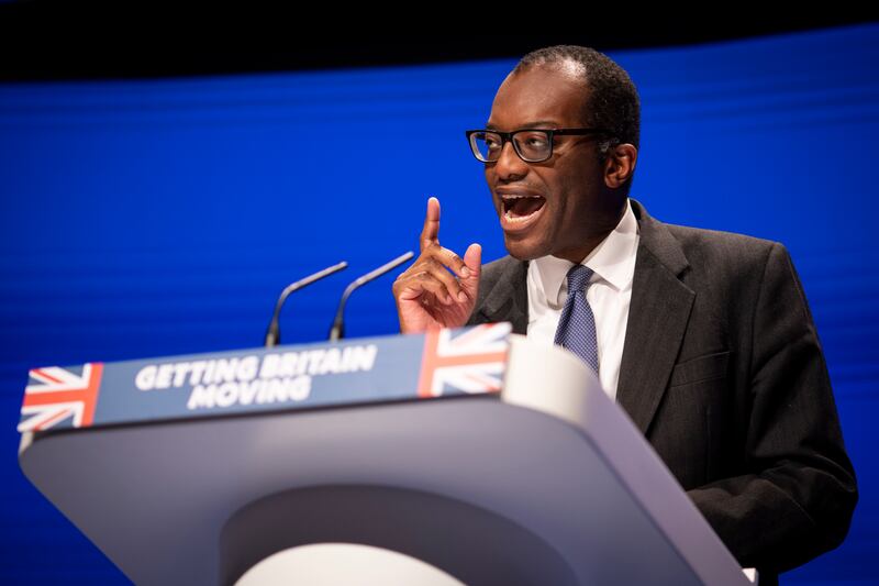 Britain's Chancellor of the Exchequer Kwasi Kwarteng defended his tax cuts in a speech to the Conservative Party conference. EPA.