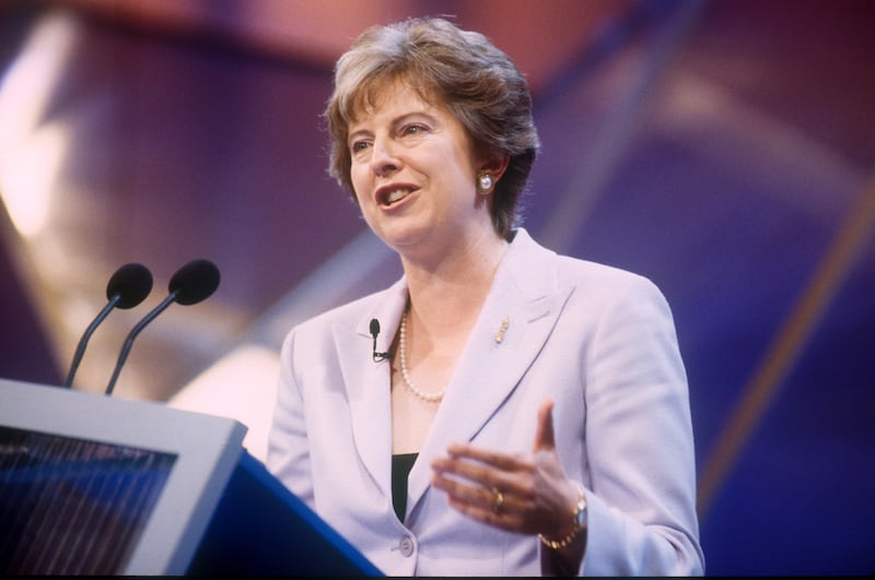 Ms May speaking at the Conservative Party conference in 2000