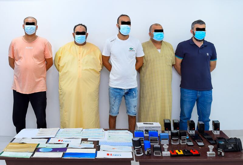 Sharjah Police arrest five men on charges of stealing a car worth Dh250,000. Photo: Sharjah Police