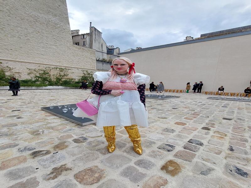 Gold boots and pigtails, seen at the Cecilie Bahnsen spring/summer 2023 show.