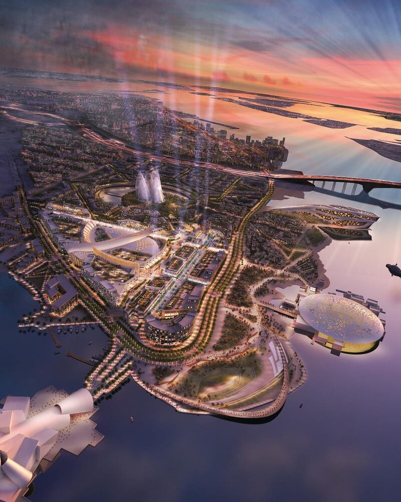 The District will form a triangle linking the Louvre, Guggenheim and Zayed National Museum on Saadiyat Island. Photo courtesy of TDIC.