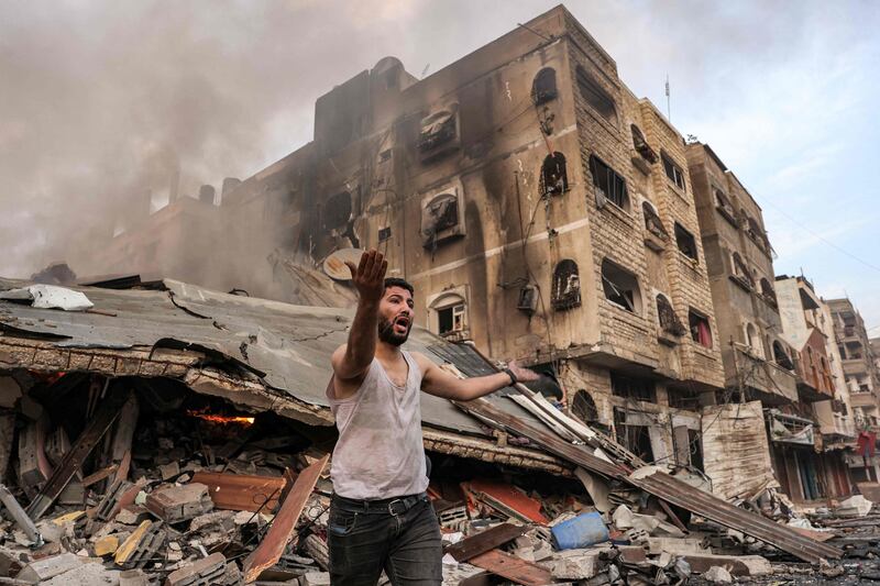 A collapsed building after an Israeli bombardment in Gaza City. AFP