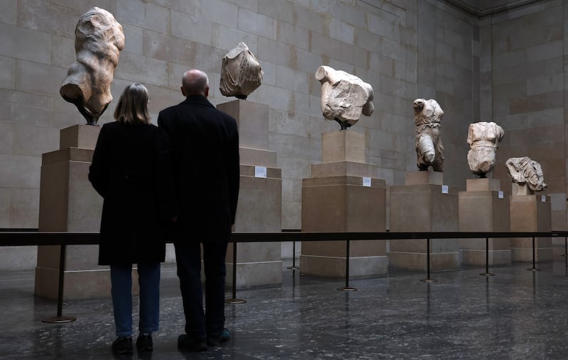 The Elgin Marbles, also known as the Parthenon marbles, at the British Museum in London, on November 28, 2023. EPA