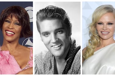 Whitney Houston, Elvis Presley and Pamela Anderson are all getting their lives turned into biopics over the coming year. Image Direct, Shutterstock, Getty Images