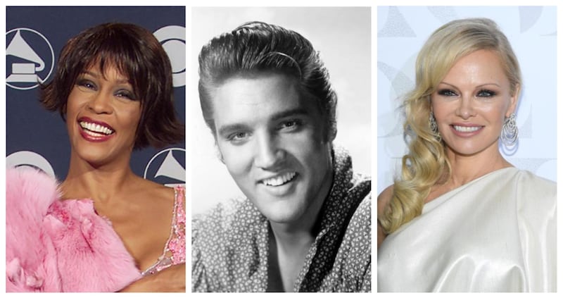 Whitney Houston, Elvis Presley and Pamela Anderson are all getting their lives turned into biopics over the coming year. Image Direct, Shutterstock, Getty Images