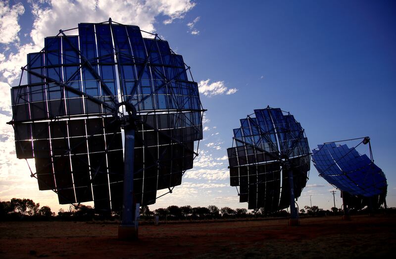 A solar panel array can be seen at the Windorah Solar Farm, which was installed by Ergon Energy, near the town of Windorah in outback Queensland, Australia, August 11, 2017. Picture taken August 11, 2017.   REUTERS/David Gray - RC181443EF20