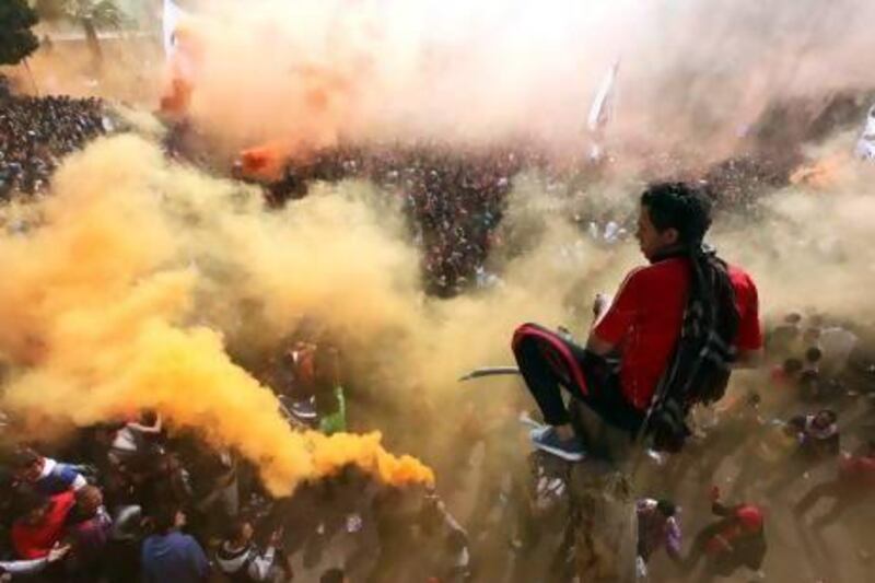 Supporters of the Al Ahly football club react after an Egyptian court confirmed 21 death sentences in the Port Said riots on Saturday. Khaled Elfiqi / EPA