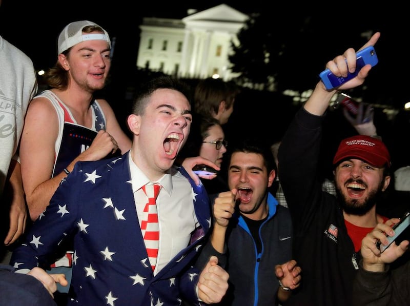 Supporters of Republican presidential nominee Donald Trump rally in front of the White House in Washington. Joshua Roberts / Reuters