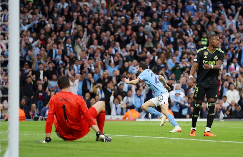 Bernardo Silva of Manchester City celebrates after scoring the first goal. Getty