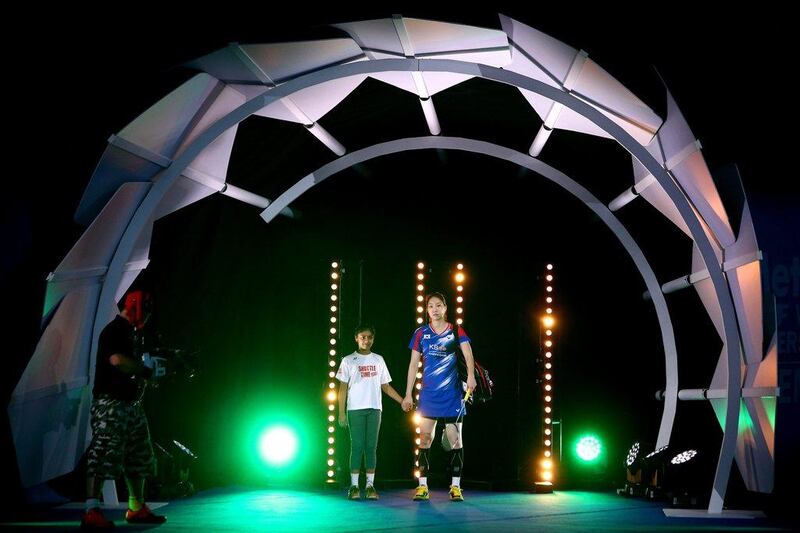 Sung Ji-hyun of South Korea makes her entrance for the women’s final. Charlie Crowhurst / Getty Images