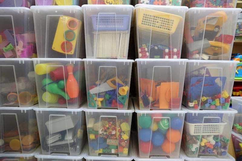 SHARJAH, UNITED ARAB EMIRATES , September 24 – 2020 :- Toys stored in the boxes as a preventive measure against the spread of Coronavirus at the Victoria English School in Sharjah. Schools in Sharjah are opening on 27th September.  (Pawan Singh / The National) For News. Story by Salam