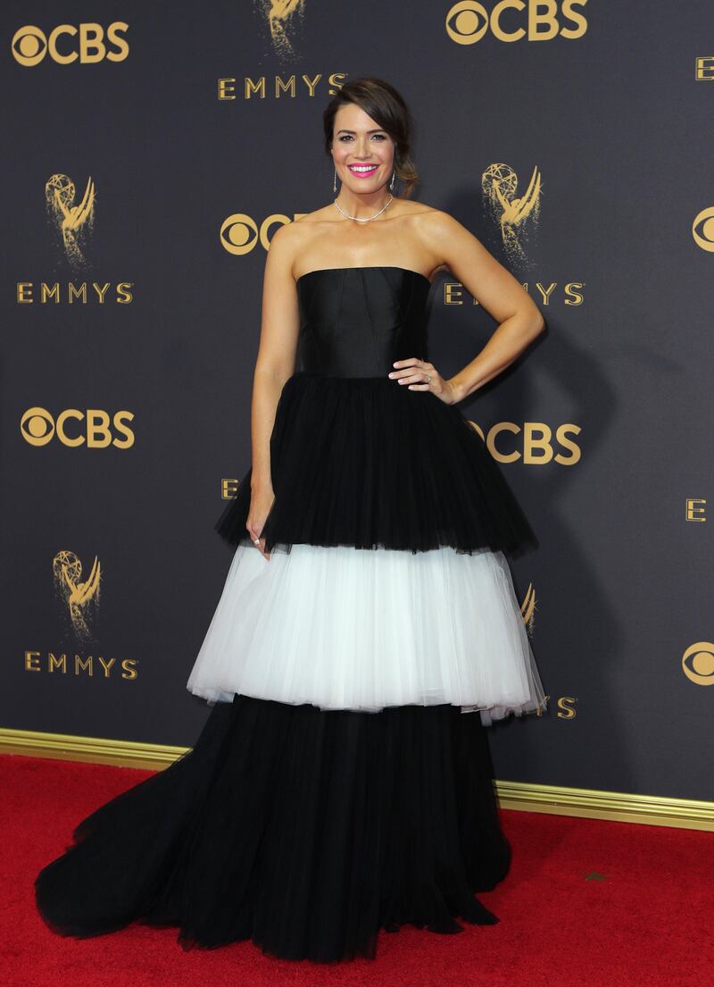 A dramatic tiered gown by Carolina Herrera was the dress of choice for Mandy Moore. Reuters/Mike Blake