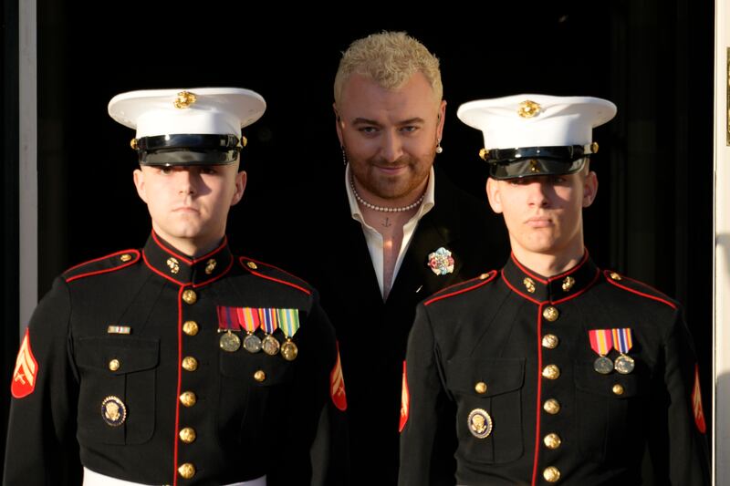 Singer Sam Smith arrives to perform at the bill-signing  ceremony. AP