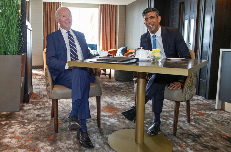 Mr Biden meets Mr Sunak in Belfast. PA