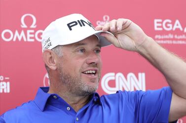 Lee Westwood speaks to the media ahead of the 2020 Omega Dubai Desert Classic at Emirates Golf Club. EPA