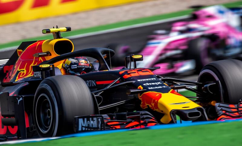 epa06900287 Dutch Formula One driver Max Verstappen of Aston Martin Red Bull Racing in action during the first practice session at the Hockenheimring in Hockenheim, Germany, 20 July 2018. The 2018 Formula One Grand Prix of Germany will take place on 22 July.  EPA/SRDJAN SUKI