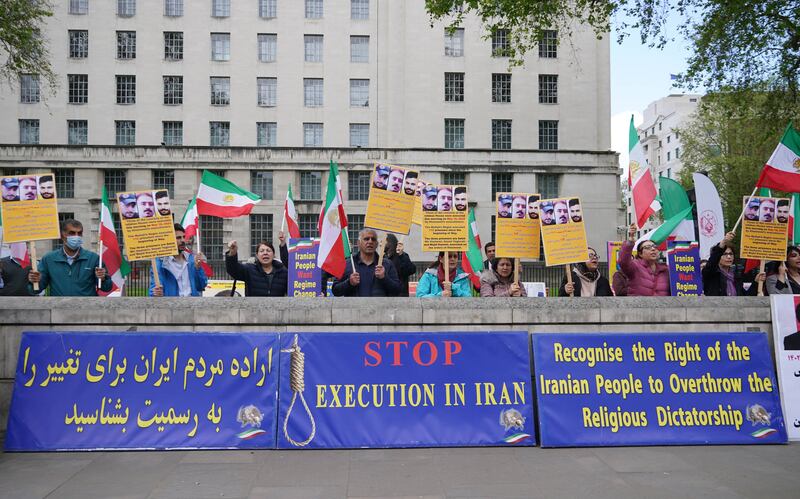 People protesting outside Downing Street in London on Friday about the recent spate of executions in Iran. PA