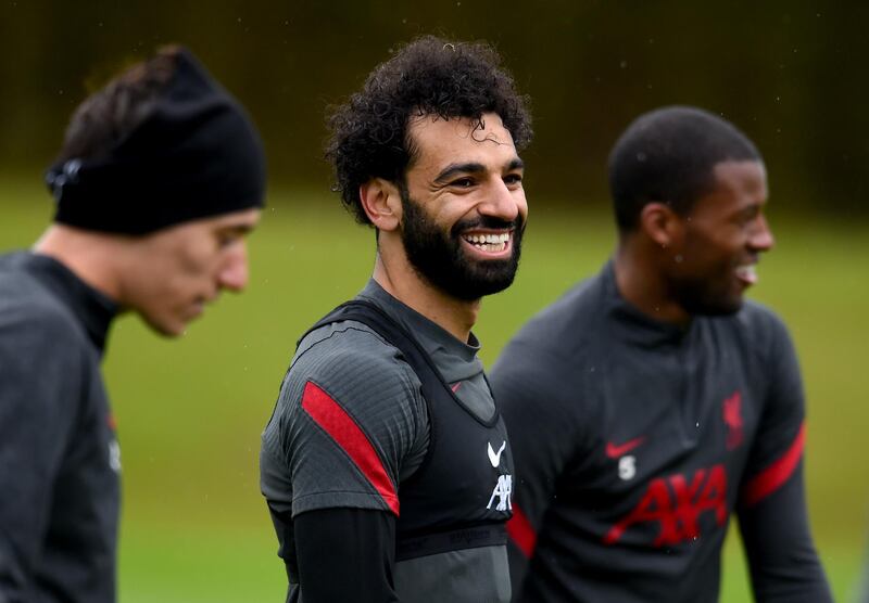 KIRKBY, ENGLAND - MAY 11: (THE SUN OUT, THE SUN ON SUNDAY OUT) Mohamed Salah of Liverpool during a training session at AXA Training Centre on May 11, 2021 in Kirkby, England. (Photo by Andrew Powell/Liverpool FC via Getty Images)