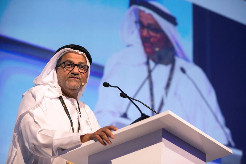 ABU DHABI, UNITED ARAB EMIRATES, Nov. 10, 2014:  
Abdul Munim Saif Al-Kindy, Chief Executive Officer at ADCO, talks during a panel he moderated at the Abu Dhabi International Petroleum Exhibition & Conference (ADIPEC) on Monday, Nov. 10, 2014, at the Abu Dhabi National Exhibition Center. (Silvia Razgova / The National)

Usage: Nov. 10, 2014
Section: BIZ
Reporter: Leanne Graves, Anthony McAuley, Dania Saadi
