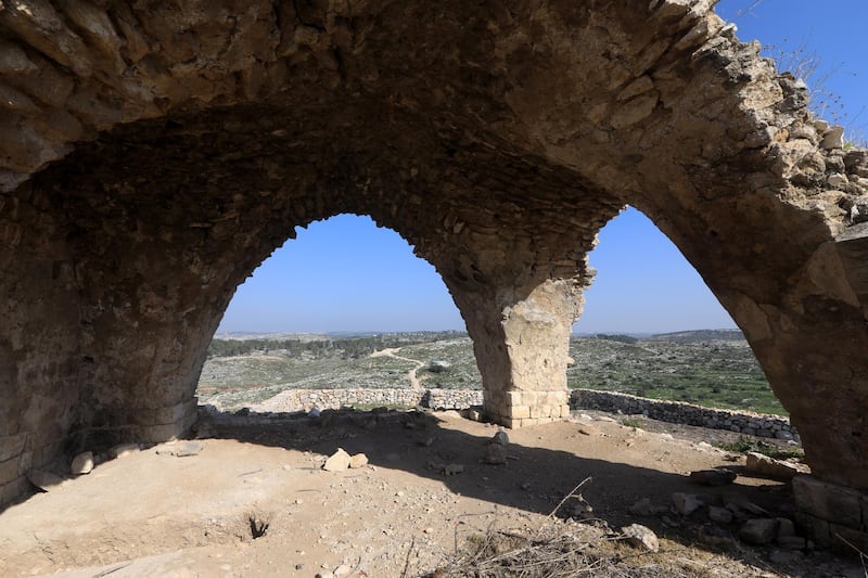 epa08924471 A view of Ruins of a Roman's post at the Roman historical site of Faraseen village, near the West Bank city of Jenin, 07 January 2021. Faraseen village is an archaeological site that contains a mound of rubble, foundations, pillars, and tiled and ocher land.  EPA-EFE/ALAA BADARNEH